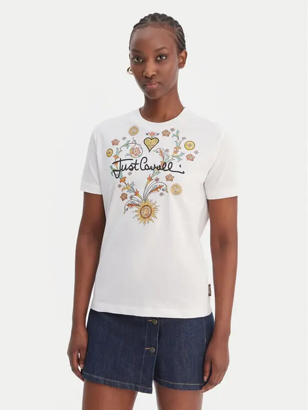 Just Cavalli Just Cavalli T-shirt 80PAHT28 CJ500 Bijela Regular Fit