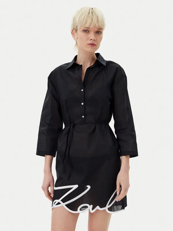 Karl Lagerfeld KARL LAGERFELD Haljina košulja A1W46006 Crna Regular Fit