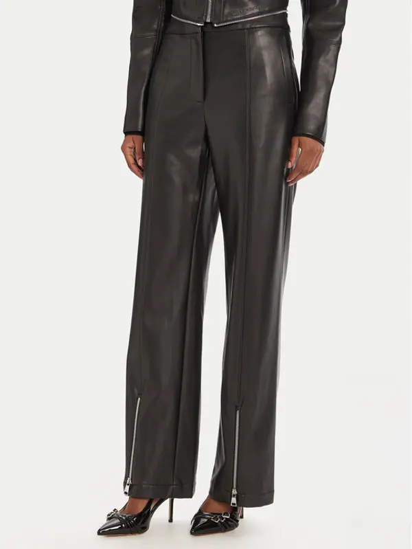 Karl Lagerfeld KARL LAGERFELD Hlače od imitacije kože A3W10091 Crna Straight Fit