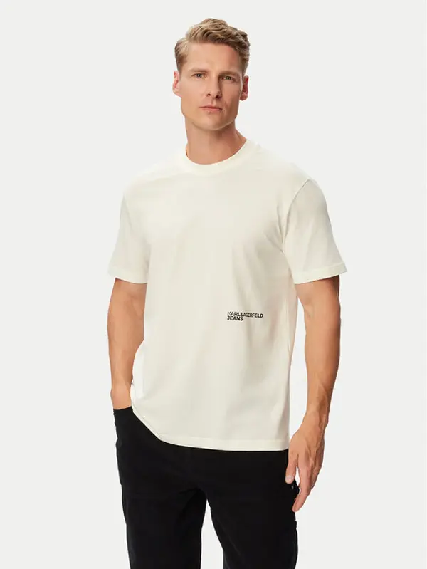 Karl Lagerfeld Jeans Karl Lagerfeld Jeans T-shirt B3M17005 Krem Regular Fit