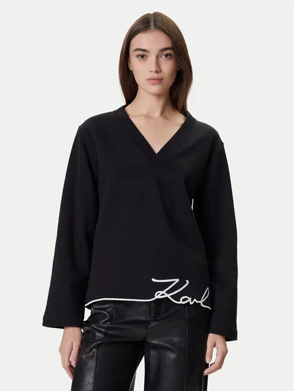 Karl Lagerfeld KARL LAGERFELD Majica dugih rukava A4W20040 Crna Regular Fit
