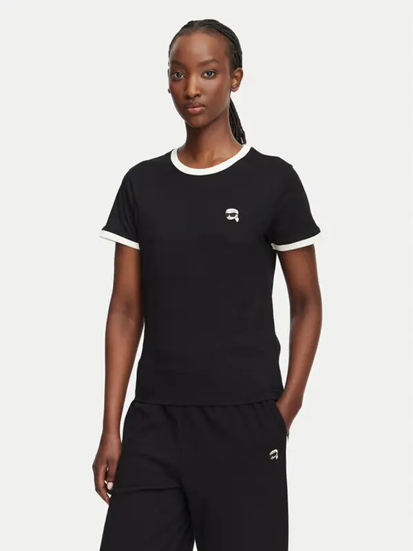 Karl Lagerfeld KARL LAGERFELD T-shirt Ikon Patch A3W17078 Crna Slim Fit
