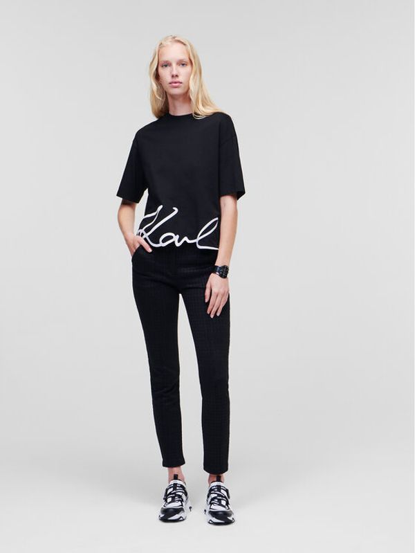 KARL LAGERFELD KARL LAGERFELD T-shirt Signature Hem 226W1703 Crna Relaxed Fit