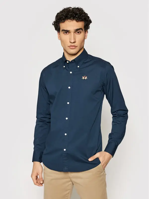 LA MARTINA La Martina Košulja CCMC02 PP003 Tamnoplava Slim Fit