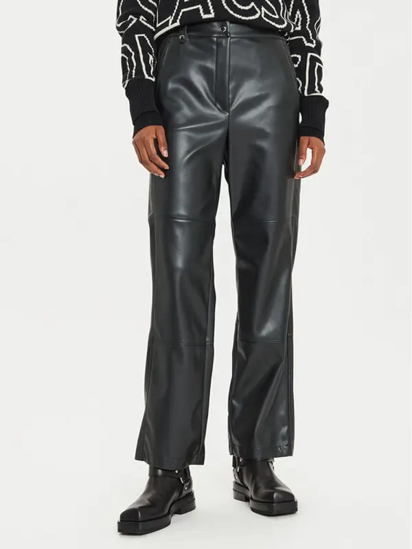 Max Mara Leisure Max Mara Leisure Hlače od imitacije kože Struzzo 2426786098 Crna Straight Fit