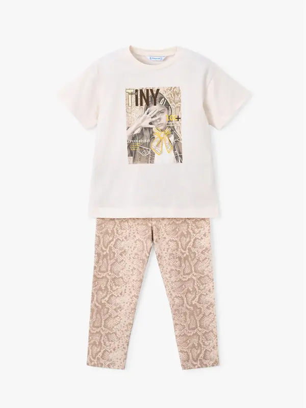 Mayoral Mayoral Set majica i leggins 3727 Bež Regular Fit
