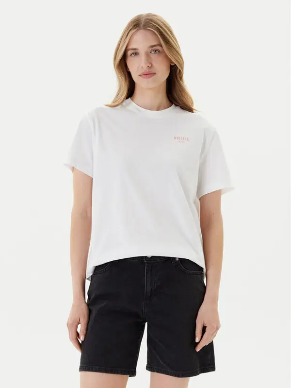 mustang Mustang T-shirt Floris 1016158 Bijela Relaxed Fit