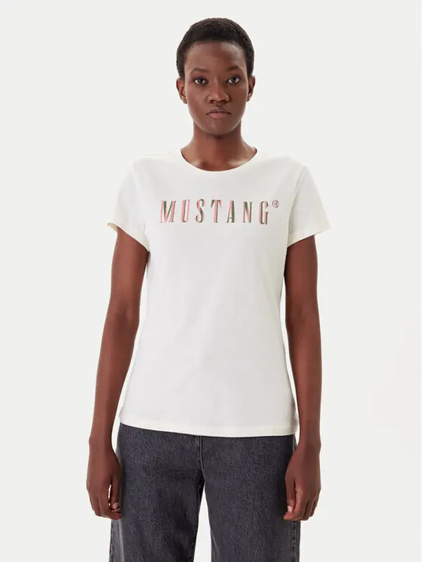 mustang Mustang T-shirt Loa 1016146 Écru Slim Fit