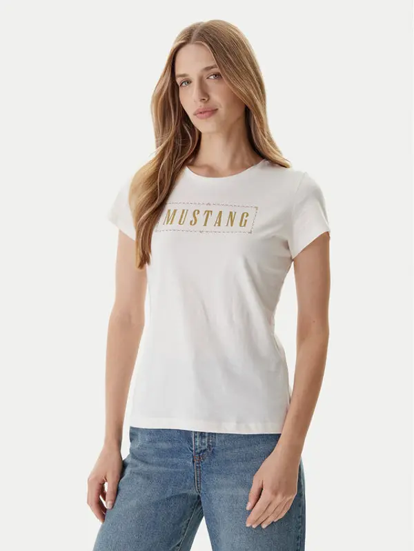 mustang Mustang T-shirt Loa 1016754 Écru Slim Fit