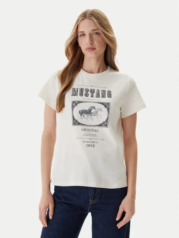 mustang Mustang T-shirt Rosewood 1016758 Écru Regular Fit