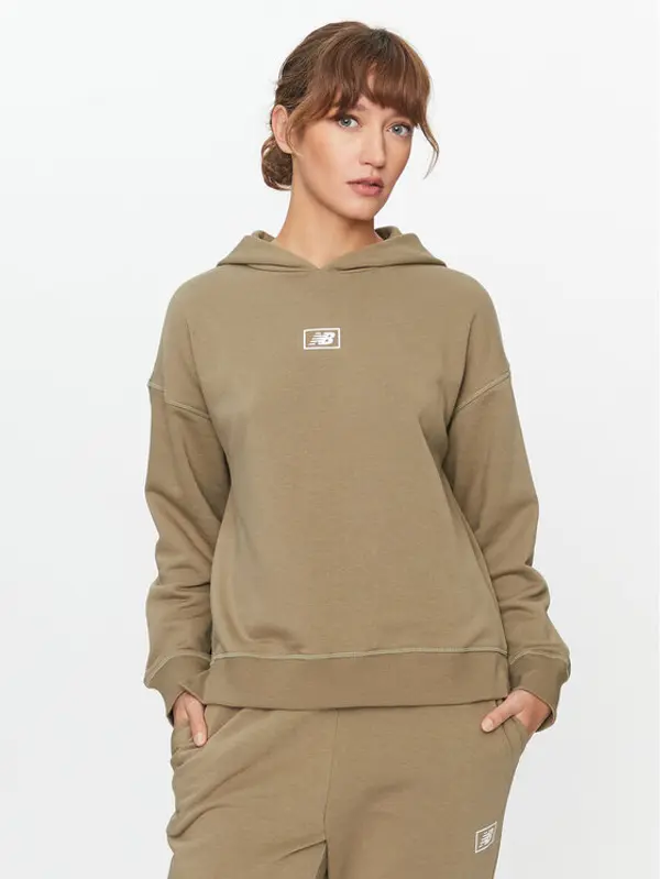 New Balance New Balance Majica dugih rukava Essentials French Terry Hoodie WT33512 Zelena Regular Fit