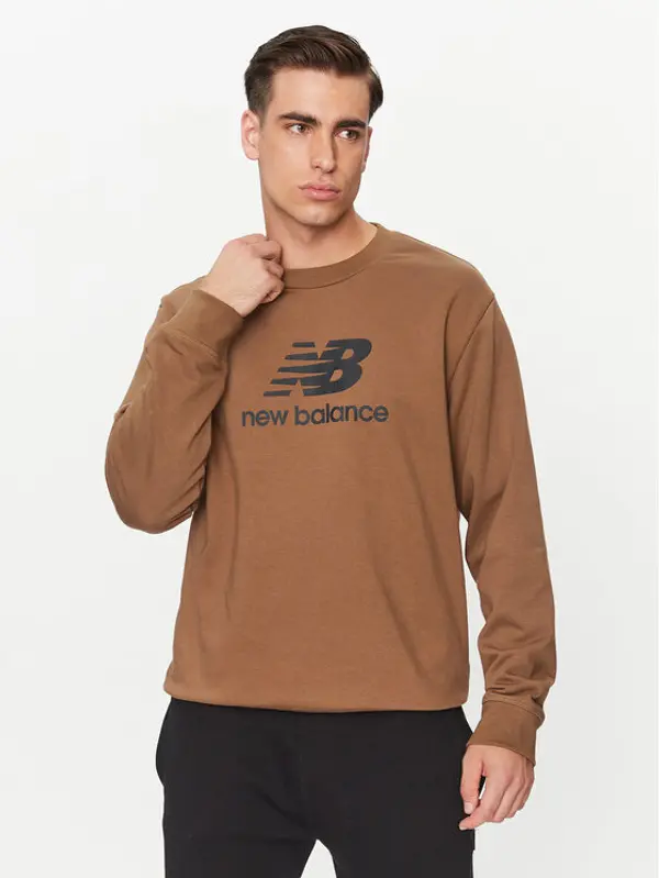 New Balance New Balance Majica dugih rukava Essentials Stacked Logo French Terry Crewneck MT31538 Smeđa Regular Fit