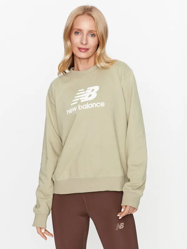 New Balance New Balance Majica dugih rukava Essentials Stacked Logo French Terry Crewneck WT31532 Zelena Regular Fit