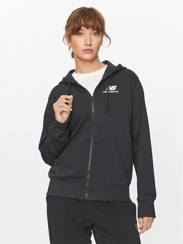 New Balance New Balance Majica dugih rukava NB Essentials Stacked Logo Full Zip Hoodie WJ31530 Crna Regular Fit