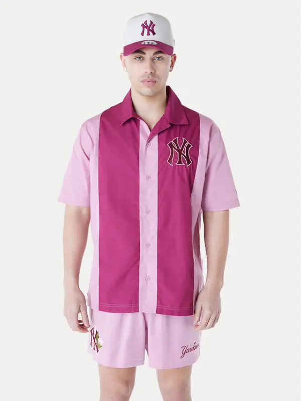 new era New Era Košulja New York Yankees Stripe Revere 60596341 Ružičasta Regular Fit