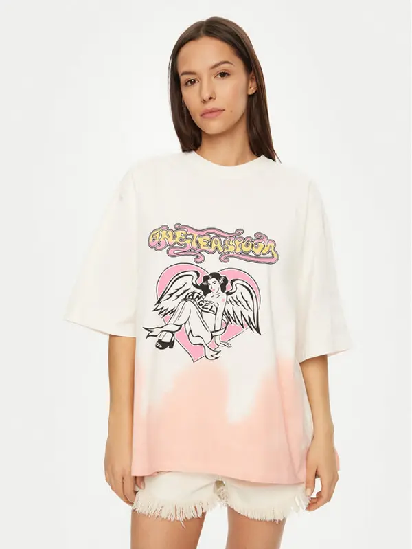One Teaspoon One Teaspoon T-shirt Angel 26821 Écru Relaxed Fit