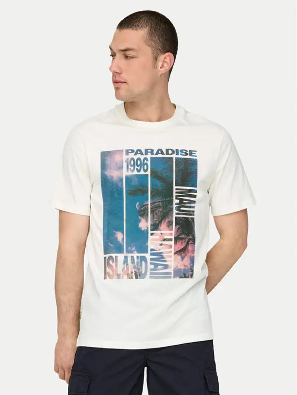 Only & Sons Only & Sons T-shirt Magdy 22029454 Bijela Regular Fit