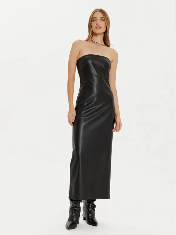 Only ONLY Haljina od imitacije kože Esther 15334722 Crna Slim Fit