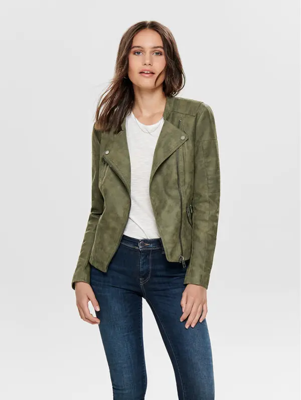 Only ONLY Jakna od imitacije kože Ava 15102997 Zelena Regular Fit