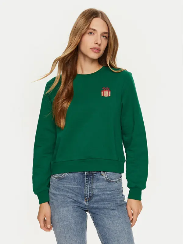 Only ONLY Majica dugih rukava Yda Xmas 15270956 Zelena Regular Fit