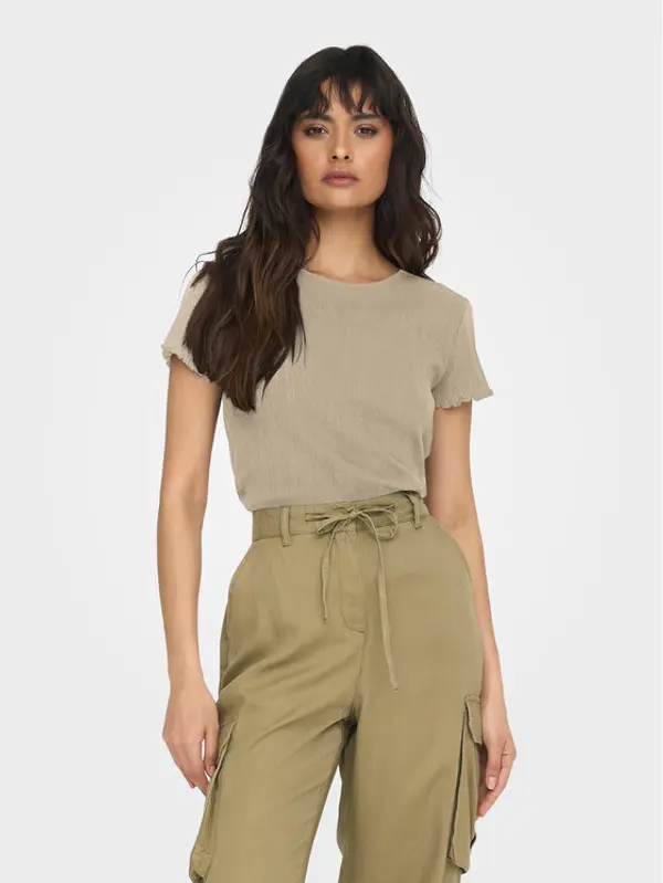 Only ONLY T-shirt Carlotta 15256154 Bež Tight Fit