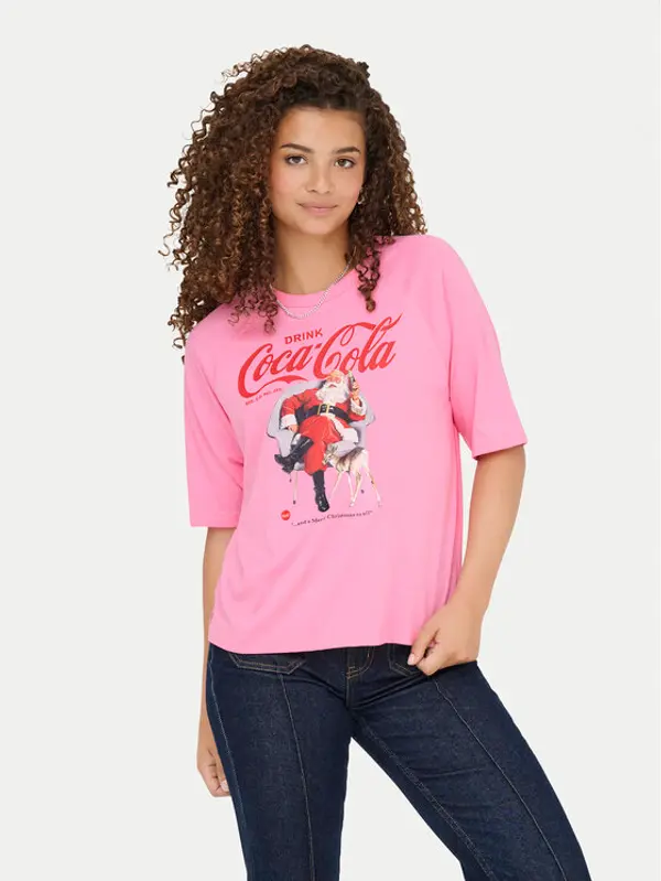 Only ONLY T-shirt Coca Cola 15355794 Ružičasta Regular Fit