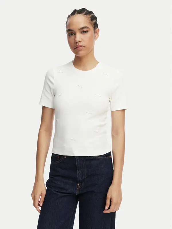 Only ONLY T-shirt Femke 15369336 Krem Slim Fit