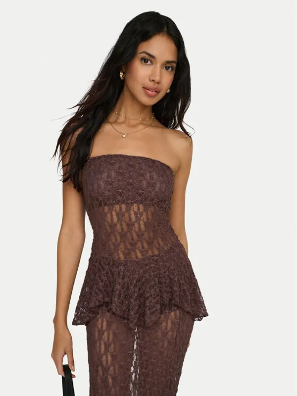Only ONLY Top Aya 15375823 Tamno smeđa Slim Fit