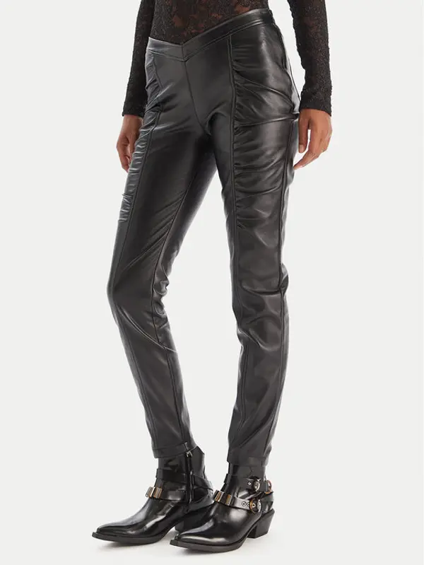 pinko PINKO Hlače od imitacije kože Panelle 105375 A2P5 Crna Slim Fit