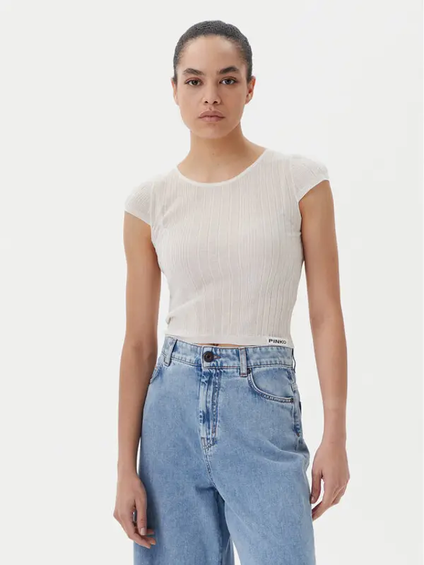pinko PINKO Majica Tambora 104773 A1ND Écru Slim Fit
