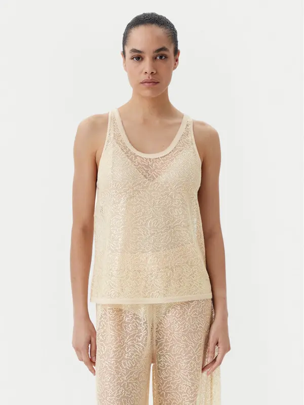 pinko PINKO Top Waiting canottiera rete Bež Slim Fit