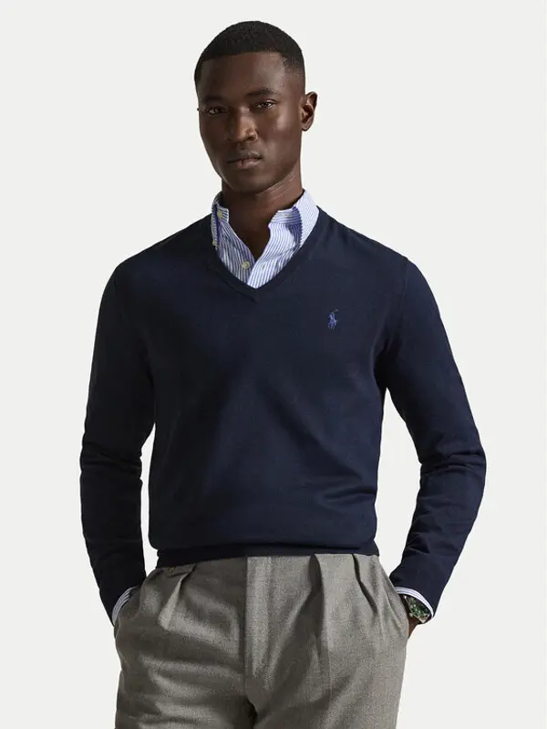 Polo Ralph Lauren Polo Ralph Lauren Džemper Ls Sf Vn Pp 710670789004 Tamnoplava Slim Fit