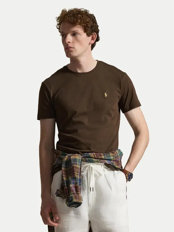 Polo Ralph Lauren Polo Ralph Lauren T-shirt 710671438533 Tamno smeđa Custom Slim Fit