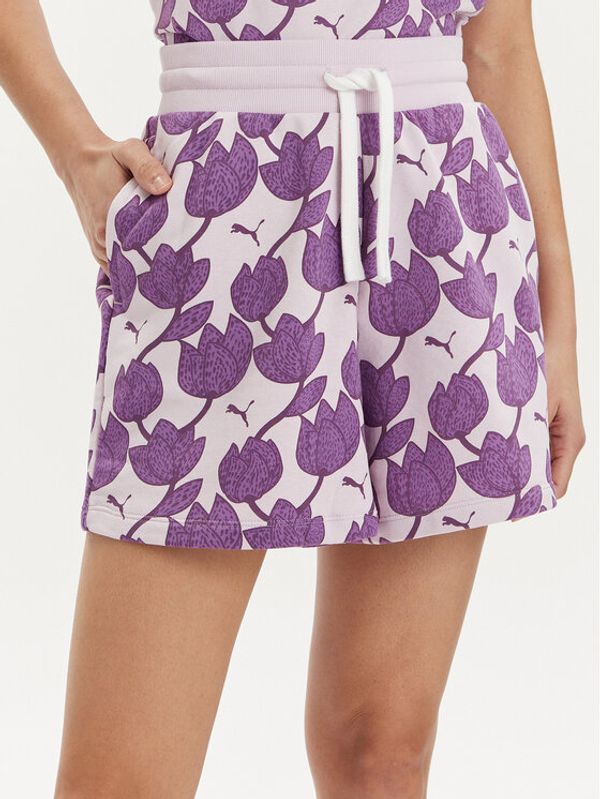 Puma Puma Sportske kratke hlače Ess+ Blossom 679352 Ljubičasta Relaxed Fit