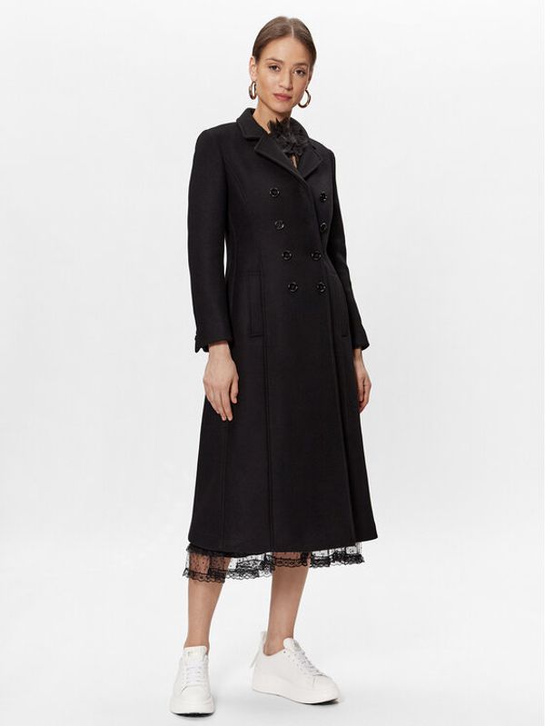 Red Valentino Red Valentino Vuneni kaput 1R0CAF505Y6 Crna Regular Fit