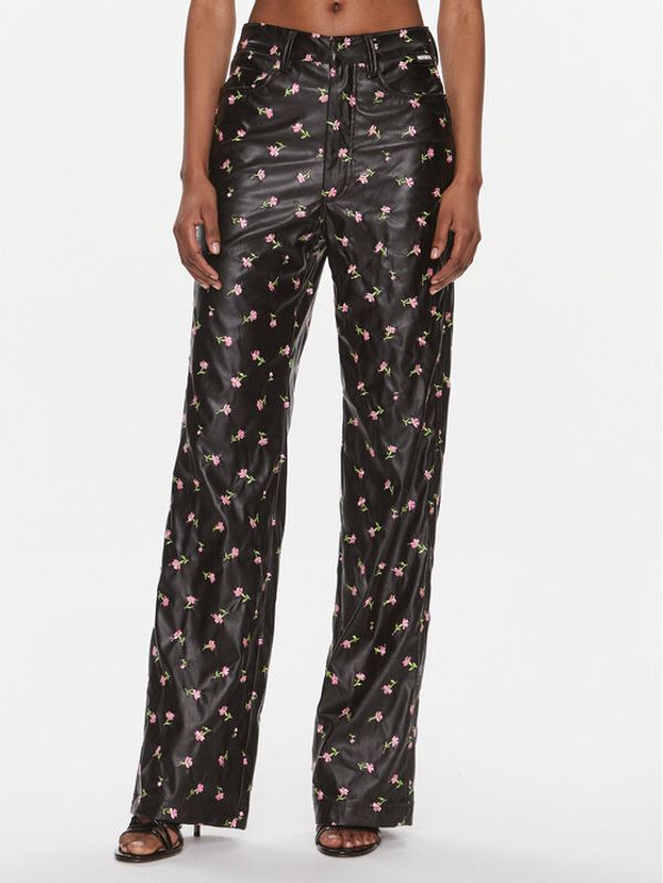 ROTATE ROTATE Hlače od imitacije kože Printed Straight Pants 1120042890 Crna Regular Fit