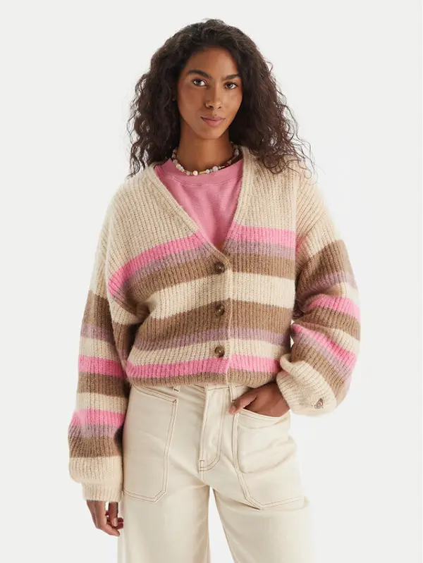 Roxy Roxy Kardigan Marble Tiles Stripe ERJSW03669 Bež Regular Fit