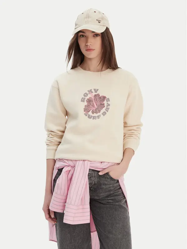 Roxy Roxy Majica dugih rukava Surf Stoked Crew Brushed Vint ERJFT05018 Écru Regular Fit