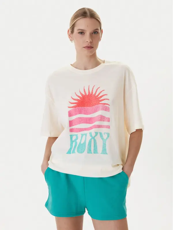 Roxy Roxy T-shirt Hangloose Poster ERJZT06090 Svijetlo bež Loose Fit