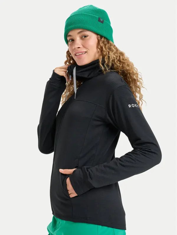 Roxy Roxy Tehnička majica dugih rukava Vertere Full Zip ERJFT04974 Crna Regular Fit