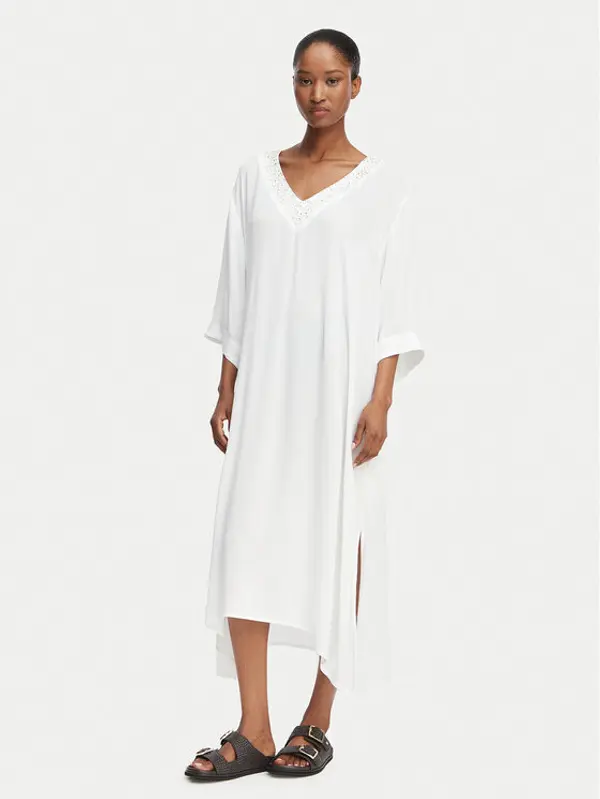 Selmark Selmark Haljina za plažu V-Neck BN395 Bijela Relaxed Fit