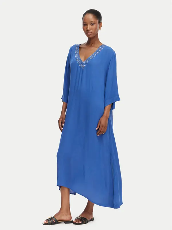 Selmark Selmark Haljina za plažu V-Neck BN395 Plava Relaxed Fit