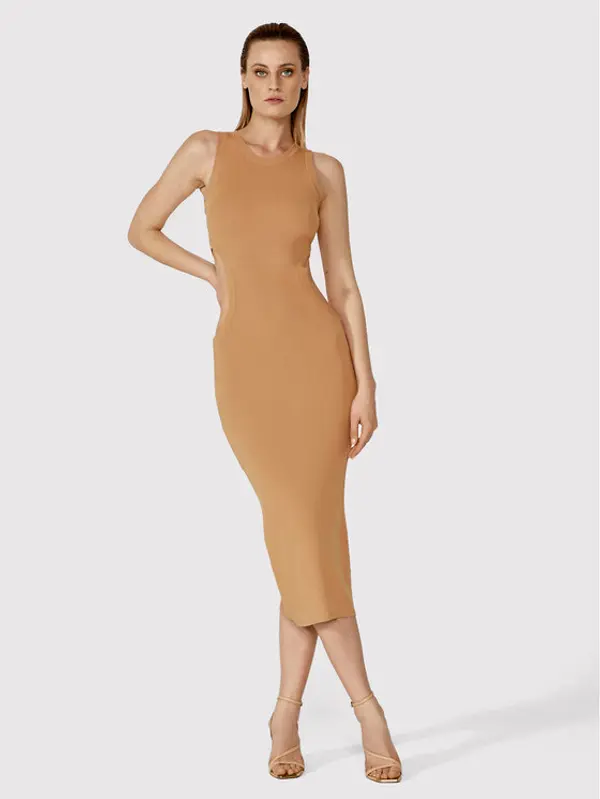 Simple Simple Ljetna haljina SUD015 Smeđa Slim Fit