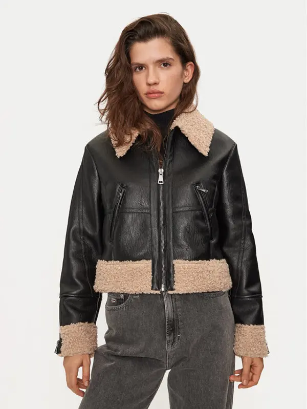Sisley Sisley Jakna od imitacije kože 2YJVLN04W Crna Regular Fit