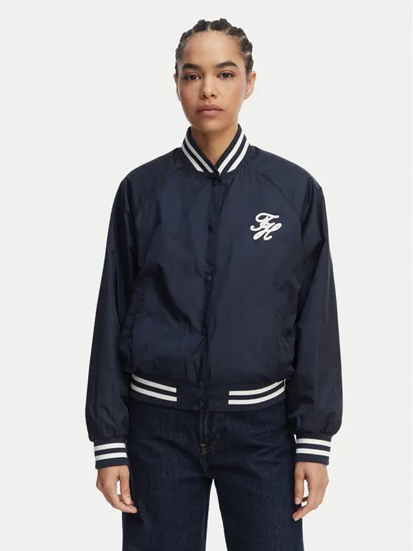 Tommy Hilfiger Tommy Hilfiger Bomber Logo Appliqué WW0WW48618 Tamnoplava Regular Fit