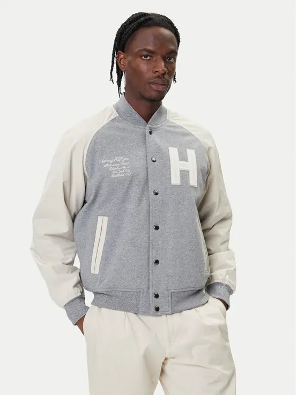 Tommy Hilfiger Tommy Hilfiger Bomber Mix Media Varsity MW0MW39684 Svijetlo siva Regular Fit