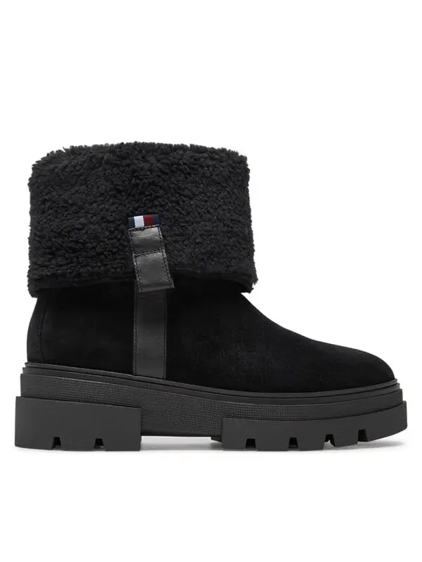 Tommy Hilfiger Tommy Hilfiger Čizme Faux Fur Suede Roll-Down Boot FW0FW08158 Crna