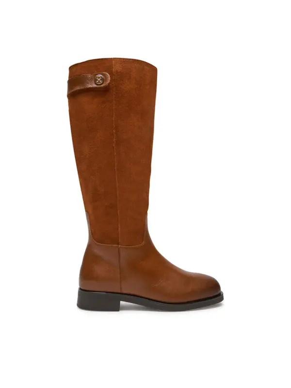 Tommy Hilfiger Tommy Hilfiger Čizme ispod koljena Th Stud Leather Mix Long Boot FW0FW08341 Smeđa