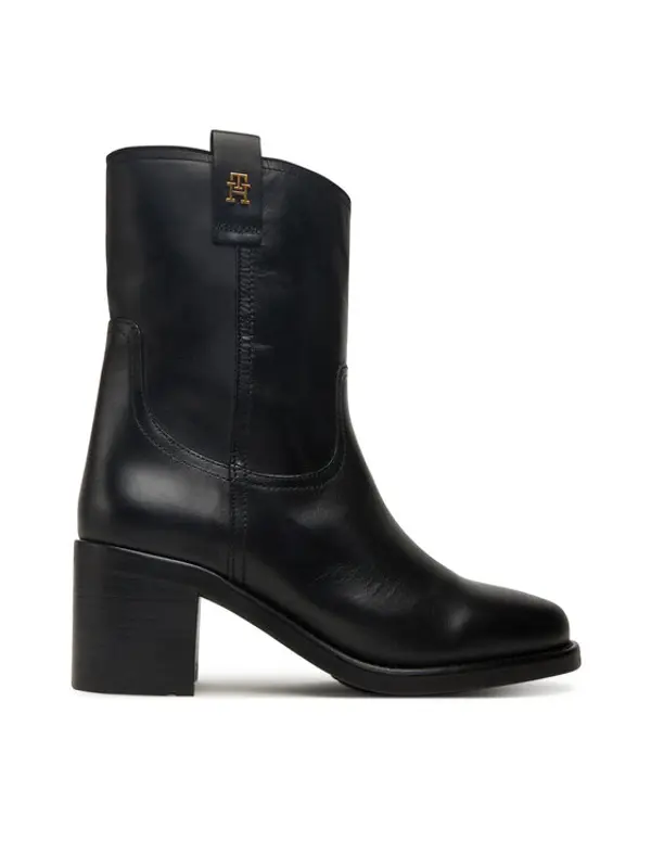 Tommy Hilfiger Tommy Hilfiger Čizme Riding Lthr Mid Boot Block Heel FW0FW08776 Crna