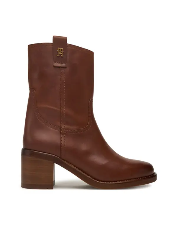 Tommy Hilfiger Tommy Hilfiger Čizme Riding Lthr Mid Boot Block Heel FW0FW08776 Smeđa